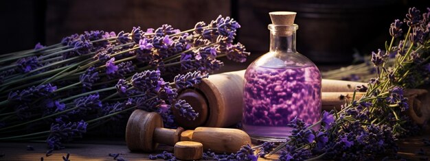 bottle jar with lavender essential oil extract