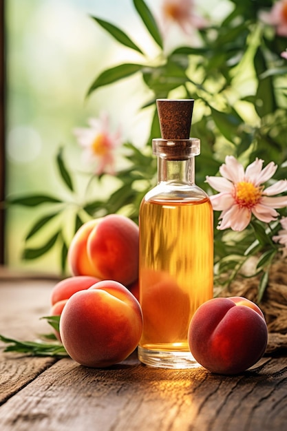 bottle jar with peach essential oil extract