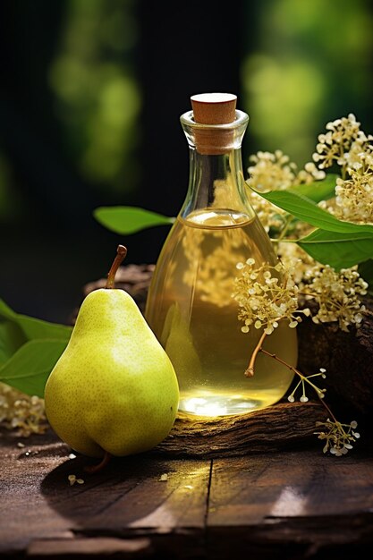 bottle jar with pear essential oil extract