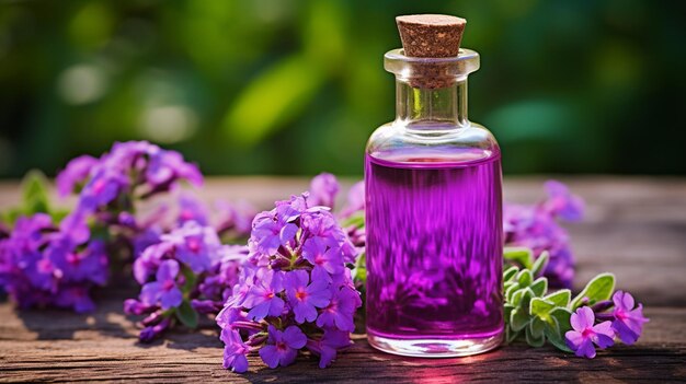 bottle jar with verbena essential oil extract