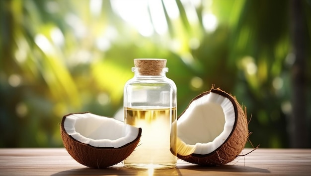Бутылка лист здоровое здоровье тропик орех пальма фон экзотические фрукты природа органический кокос кокос коричневый зеленый белое масло свежая половина еды вегетарианский вкусный
