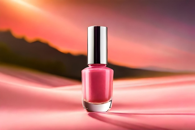 Bottle of light pink nail polish with pink background Created with generative Ai technology