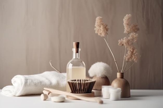 A bottle of liquid soap next to a cup of coffee.