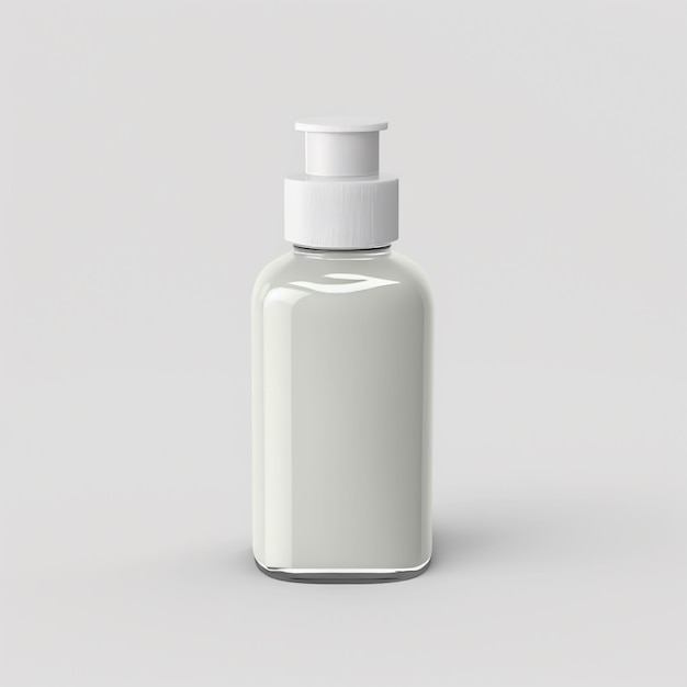 A bottle of liquid that is white with a white cap.