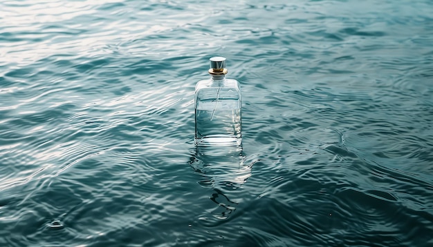 A bottle of liquor is floating in the water