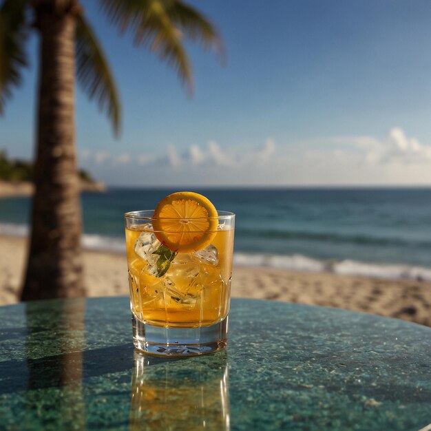 Photo bottle of malibu drink in the glass