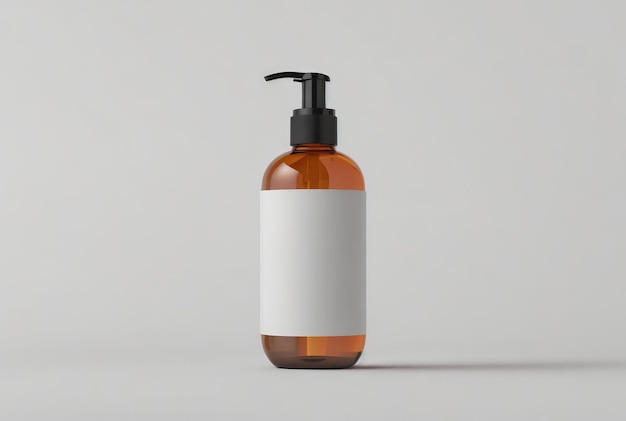 Photo bottle of medicine health product with empty blank white sticker area for brand logo mockup mo