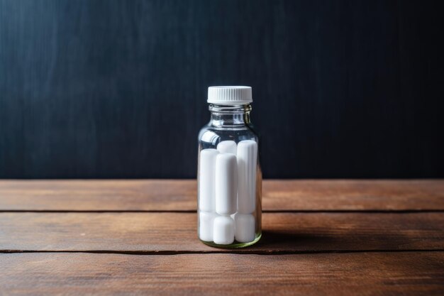 bottle of medicine on table