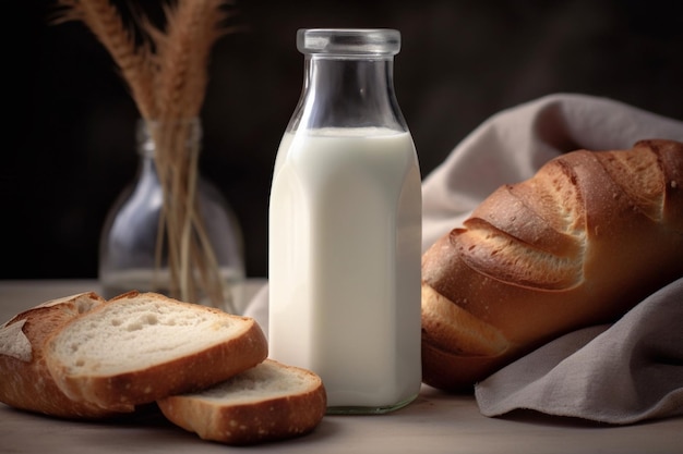 A bottle of milk next to a bottle of milk.