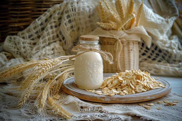 Bottle of milk and cereals