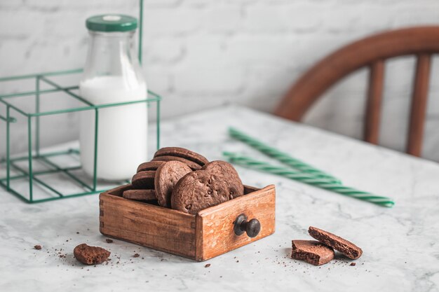 Bottle of milk and chocolate cookies