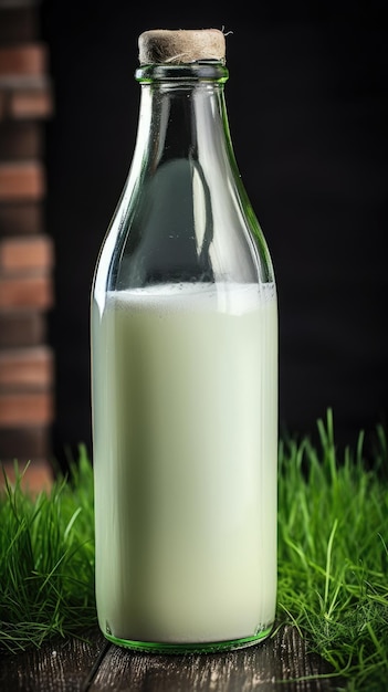 A bottle of milk on a table