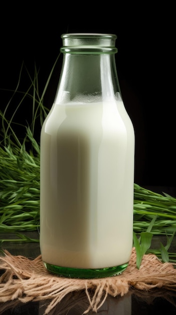 A bottle of milk on a table