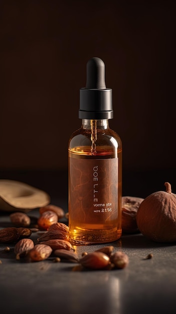 A bottle of nutmeg oil with the word " nutmeg " on the side.