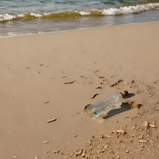 Photo a bottle of the ocean is laying on the sand