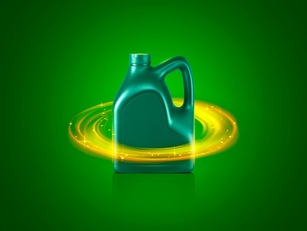 Фото Бутылка моторного масла на зеленом фоне