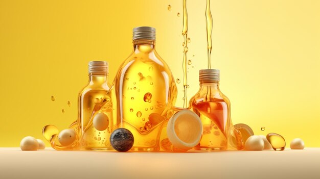 A bottle of olive oil is surrounded by other bottles of olive oil.