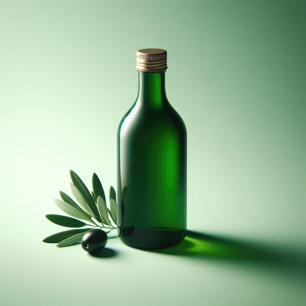 bottle of olive oil isolated on green background