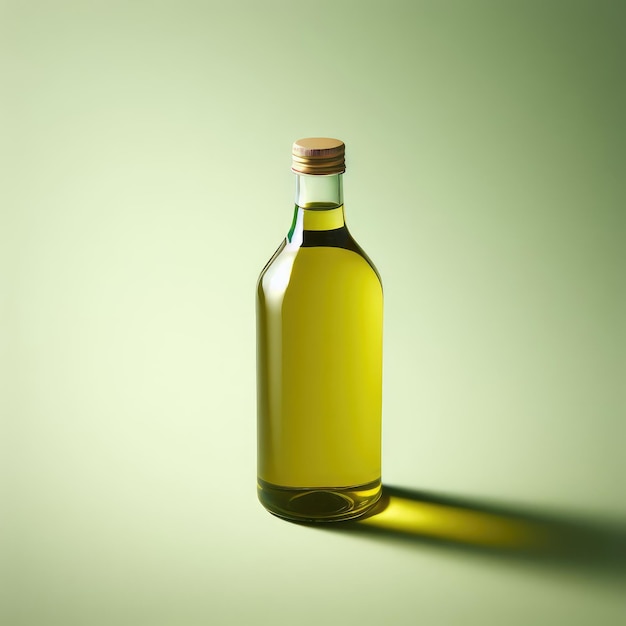 bottle of olive oil isolated on green background