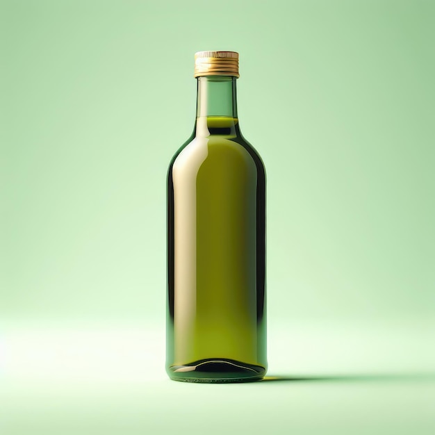 bottle of olive oil isolated on green background