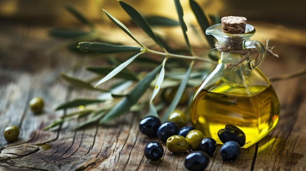 Bottle of Olive Oil Next to Olives