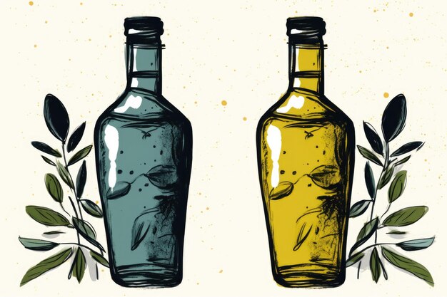 A bottle of olive oil and a single olive