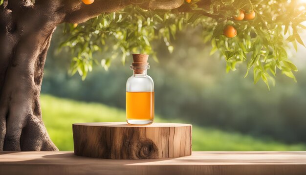 Photo a bottle of olive oil sits on a wooden table