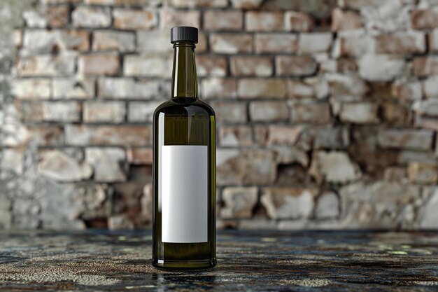 a bottle of olive oil sitting on a table