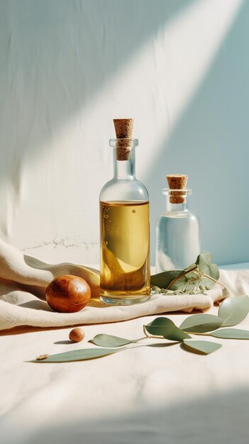 A bottle of olive oil next to two other bottles of olive oil.