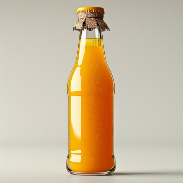 a bottle of orange liquid with a brown cap on it