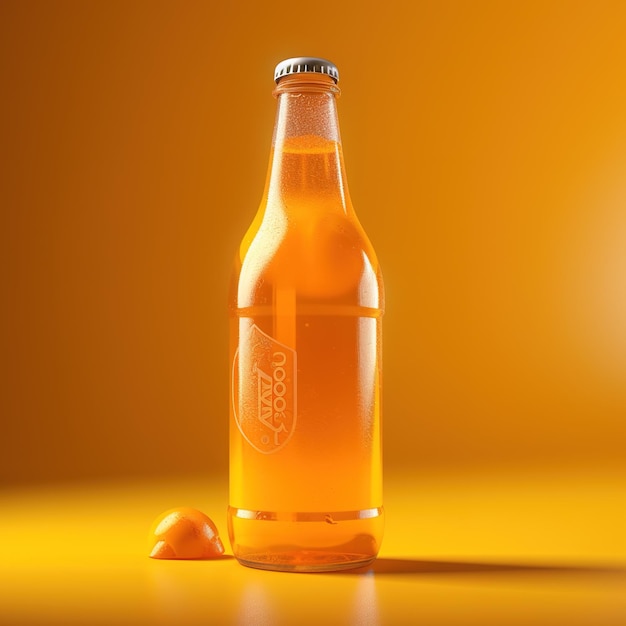 A bottle of orange liquid with a silver cap.