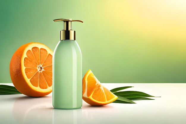 A bottle of orange peel and a green background