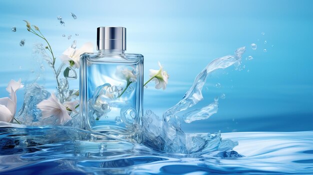 A bottle of perfume by the water