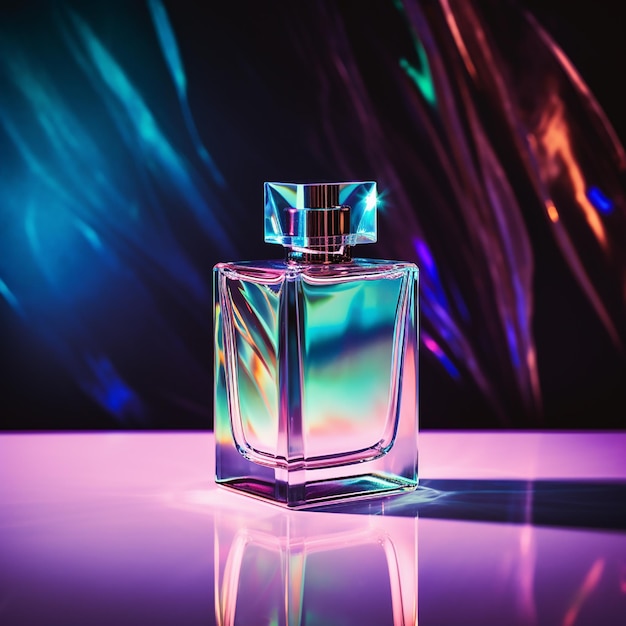 A bottle of perfume holographic background holographic minimalist high quality