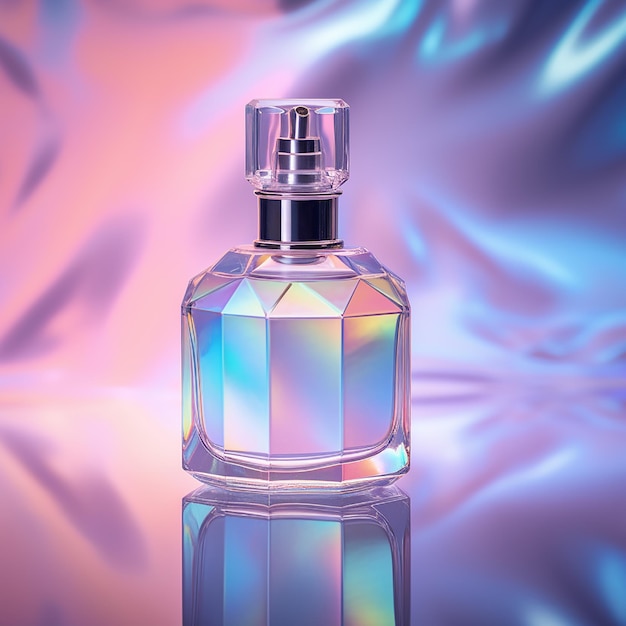 A bottle of perfume holographic background holographic minimalist high quality
