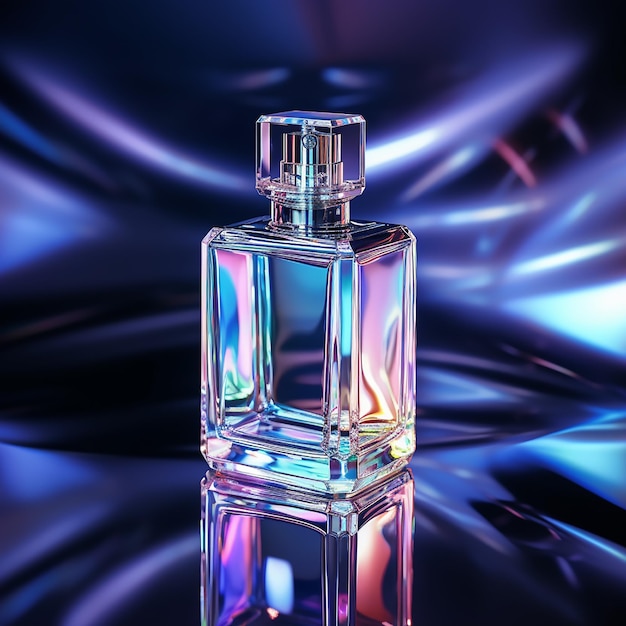 A bottle of perfume holographic background holographic minimalist high quality