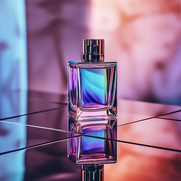 A bottle of perfume holographic background holographic minimalist high quality
