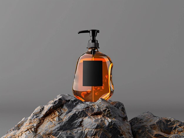 Photo a bottle of perfume is sitting on a rock