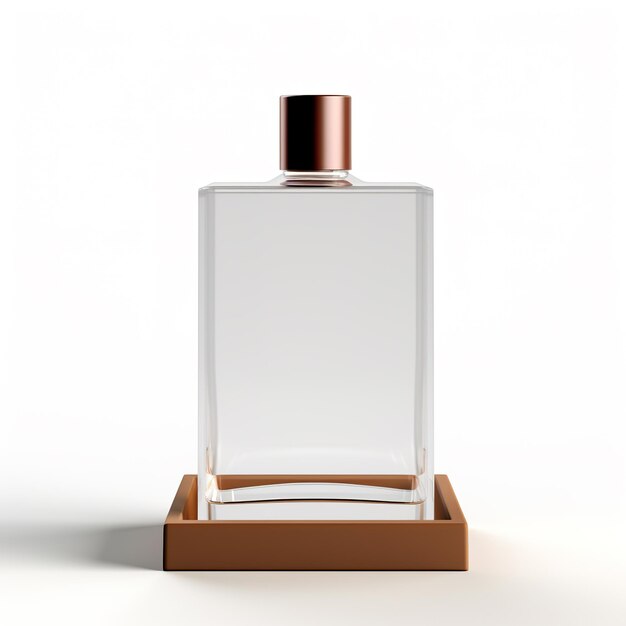 Photo a bottle of perfume is on a wooden stand