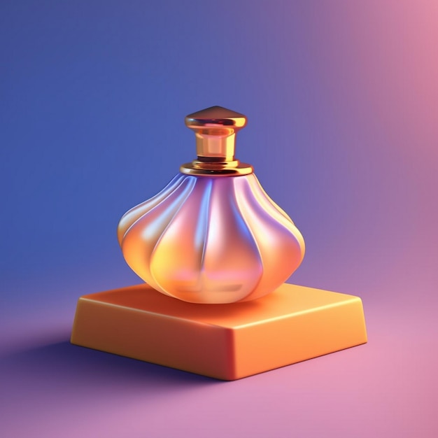 a bottle of perfume sits on a square box.
