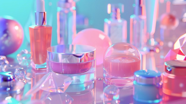 Photo a bottle of perfume sits on a table with a pink background