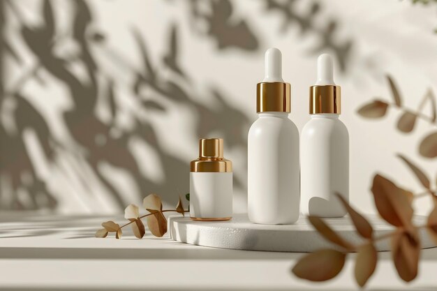 a bottle of perfume sits next to a white tray with gold caps