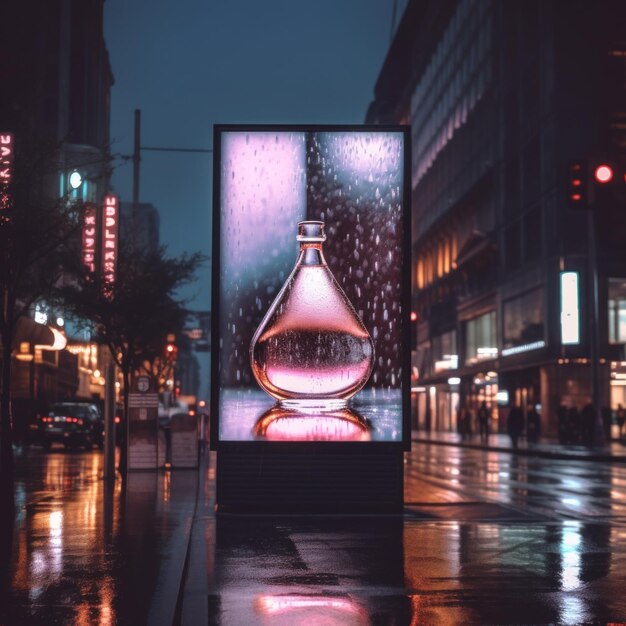 Photo a bottle of perfume sitting on the side of a street generative ai image