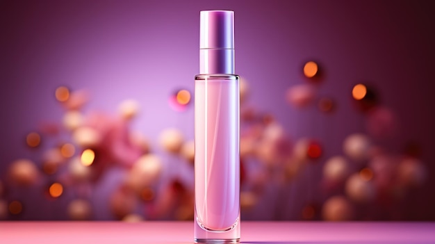 Photo a bottle of perfume sitting on top of a table transparent opalescent liquid beauty product