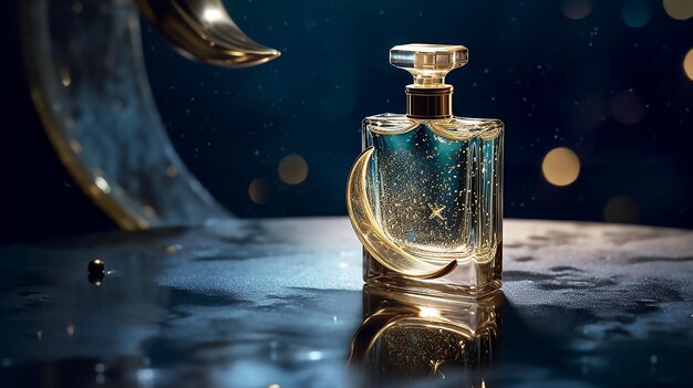 A bottle of perfume with a blue background and the word perfume on it