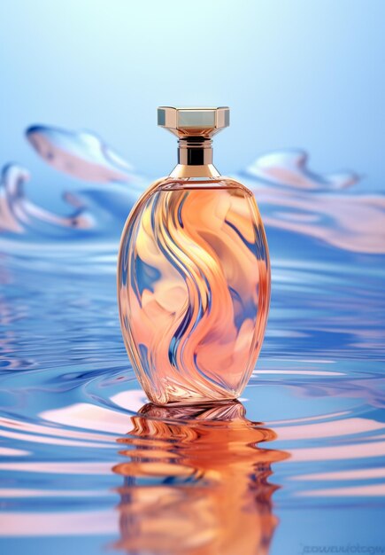 A bottle of perfume with a blue background and the word perfume on it.