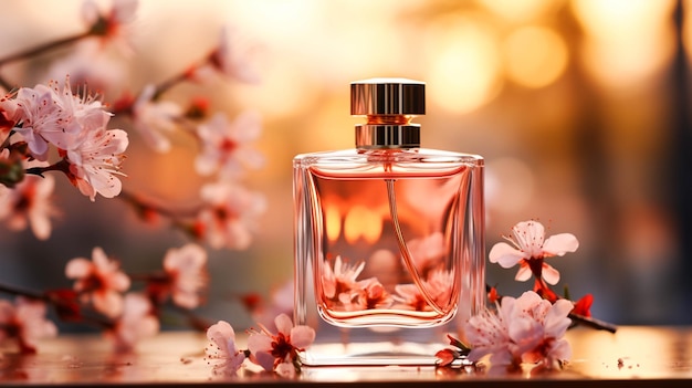 A bottle of perfume with a blur background and text space