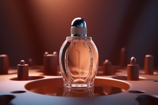 A bottle of perfume with a clear bottle that says " perfume " on it.