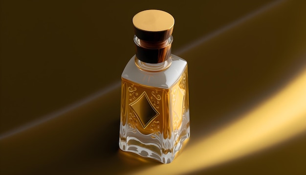 A bottle of perfume with a diamond on the top.