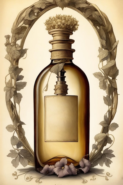 a bottle of perfume with floral near